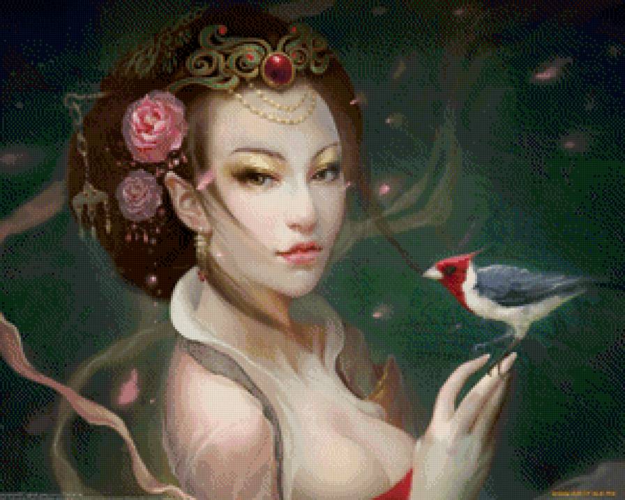 Девушка с птичкой - девушка, портрет - предпросмотр