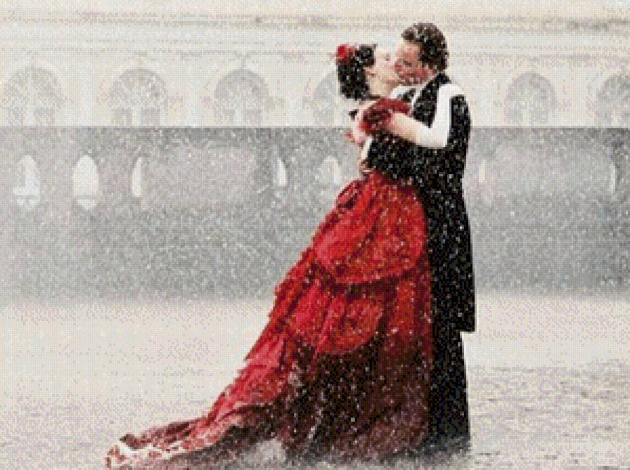 Поцелуй - пара, поцелуй, снег - предпросмотр