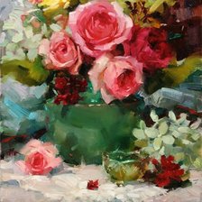 Схема вышивки «букет роз в вазе»