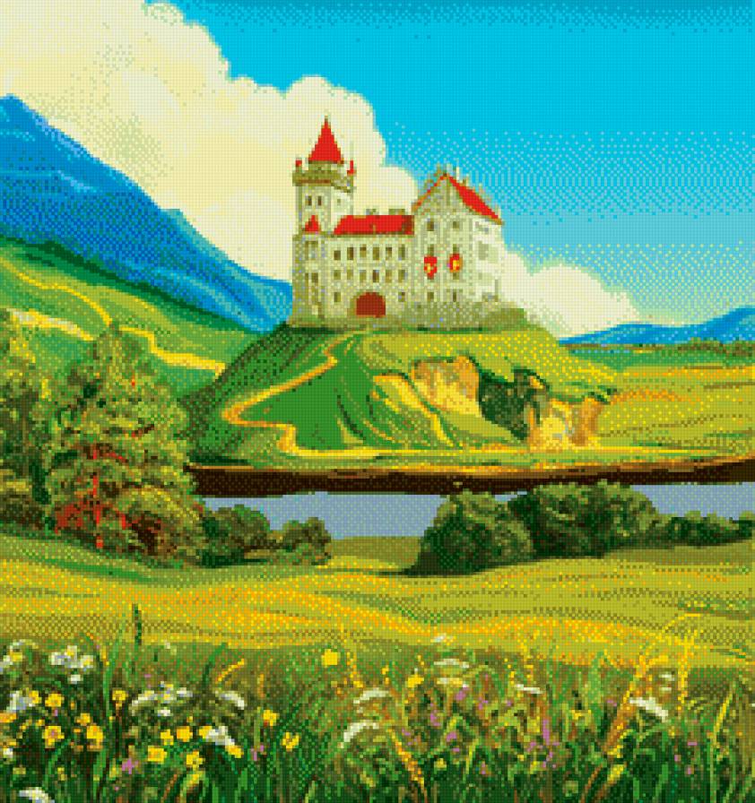 замок - замок, природа, пруд, пейзаж, речка, ставок - предпросмотр