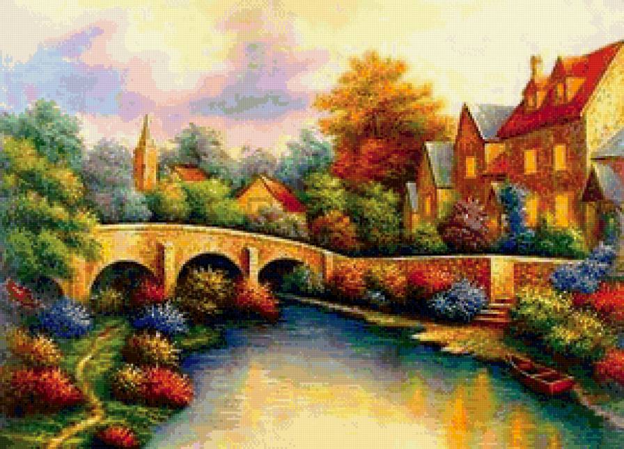 городок - пейзаж, город, картина - предпросмотр