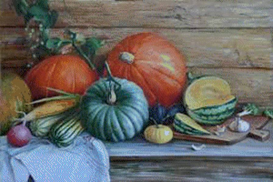 Натюрморт с тыквами - овощи, для кухни, для дачи, тыквы - предпросмотр