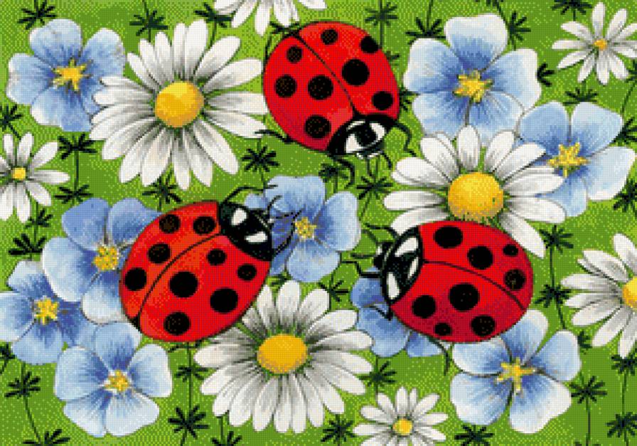 Подушка "Лето" - божьи коровки, ромашка, насекомые, цветы, ромашки, цветок - предпросмотр