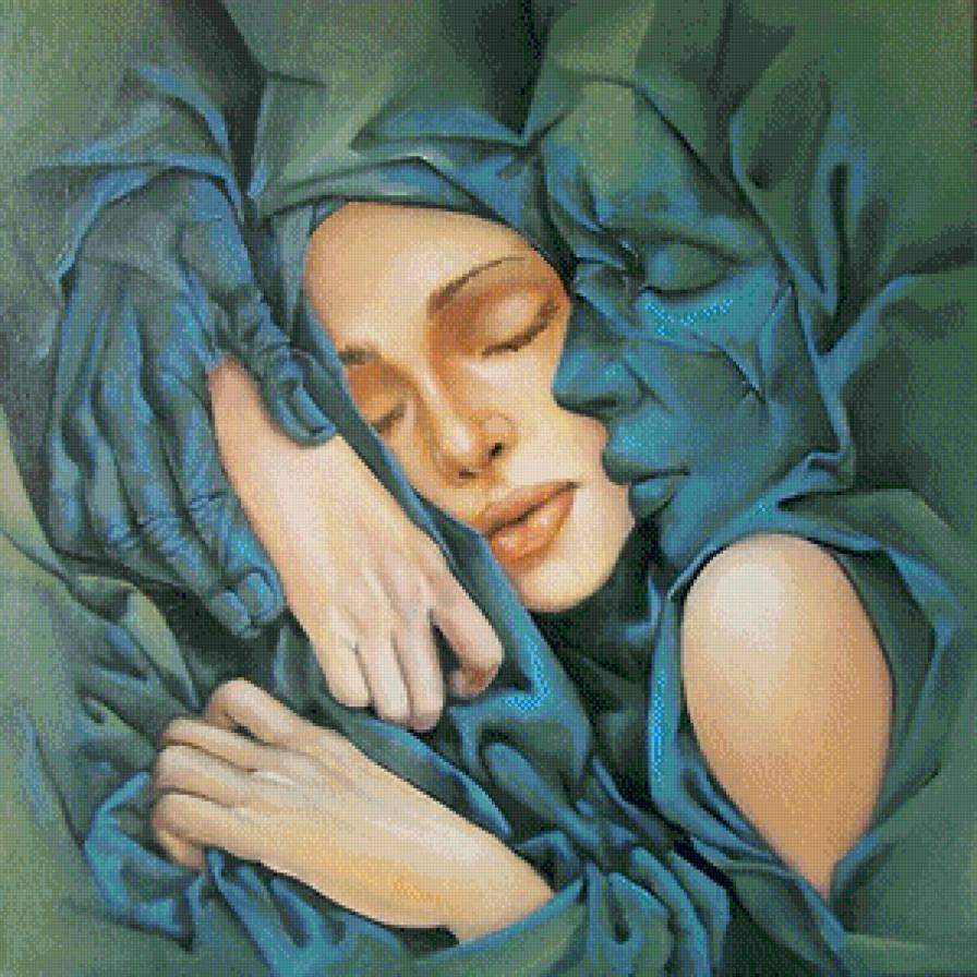 объятие - шелк, лицо, грезы, портрет, арт, объятие - предпросмотр