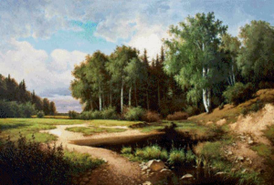 летний пейзаж - лето, жара, живопись, пейзаж, береза, лес, поле, природа - предпросмотр