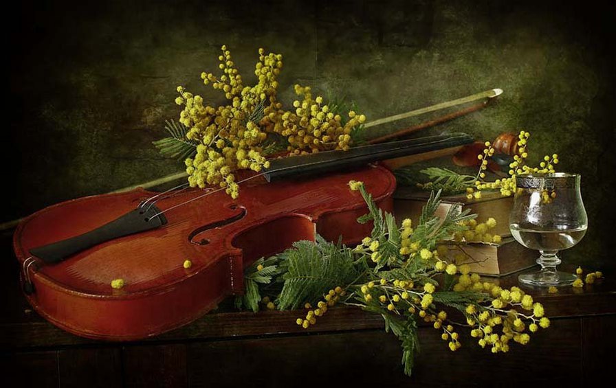 серия "музыка" - музыка.скрипка.цветы.мимоза - оригинал