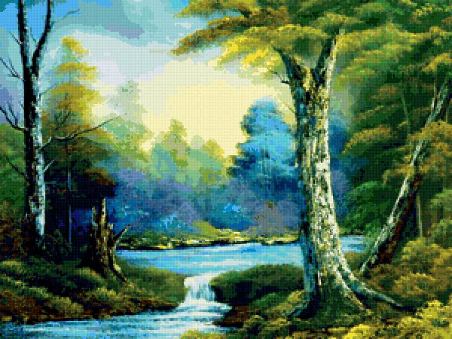 лесной водопад - лес, река, пейзаж, водопад - предпросмотр