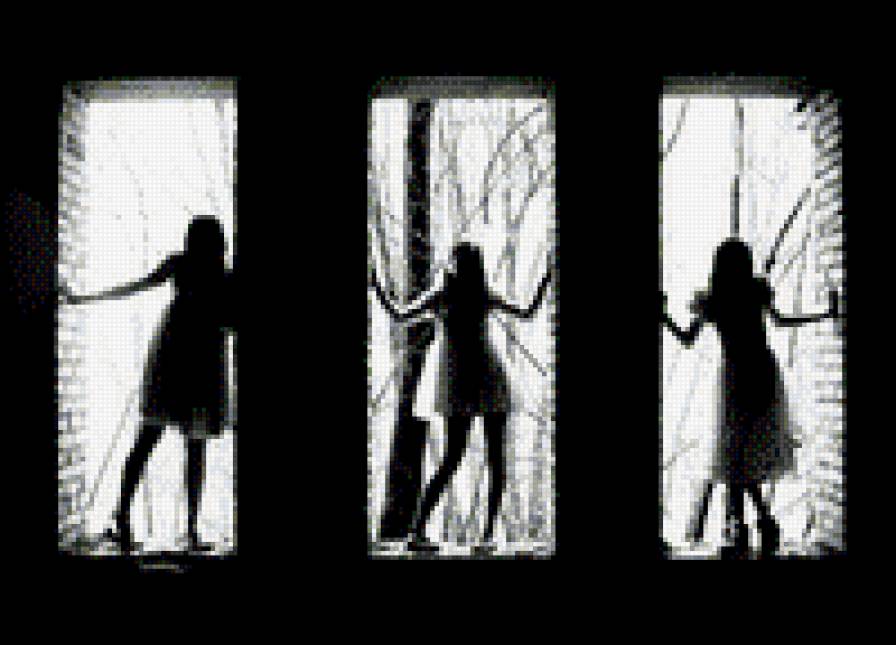 силуэты - девушки, силуэты, триптих - предпросмотр