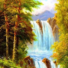 Схема вышивки «пейзаж с водопадом»