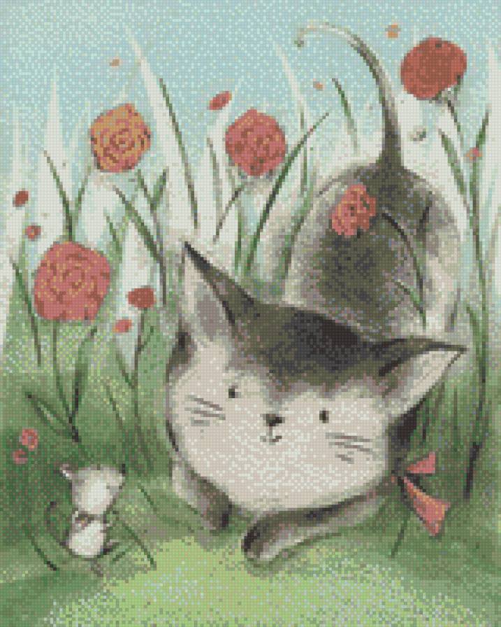 кошка с мышкой - котенок - предпросмотр