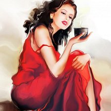 Схема вышивки «девушка с кружкой кофе»