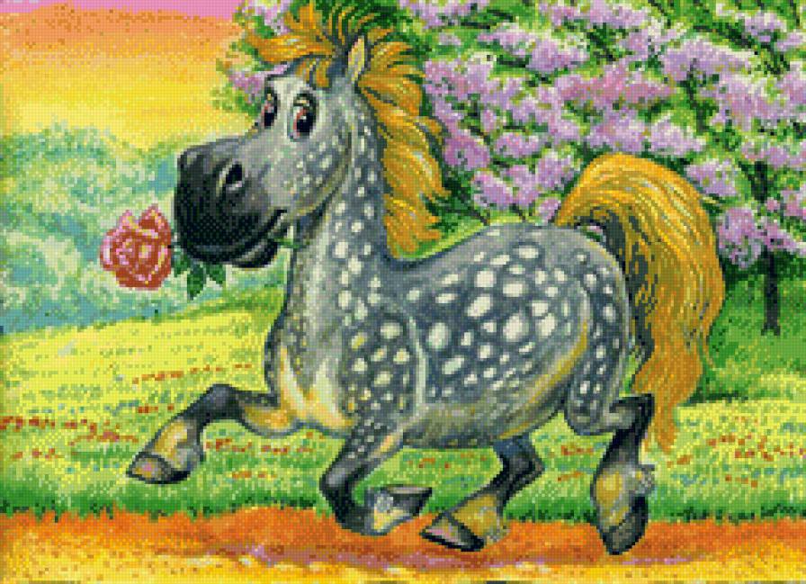 лошадка - лошадь, животные, конь, лошадка, детское, роза, лошади, кони, юмор - предпросмотр