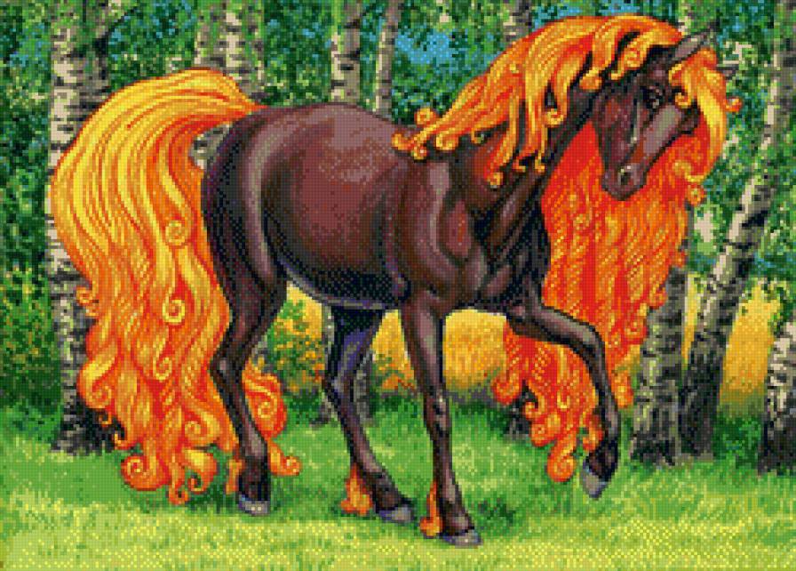 лошадка - конь, береза, детское, животные, лошадь, березовая роща, лошади - предпросмотр