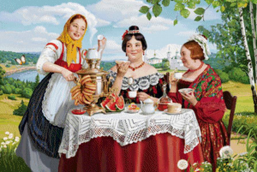 барышни - женщина, чай, дамы, самовар, дама, барыня, женский образ - предпросмотр