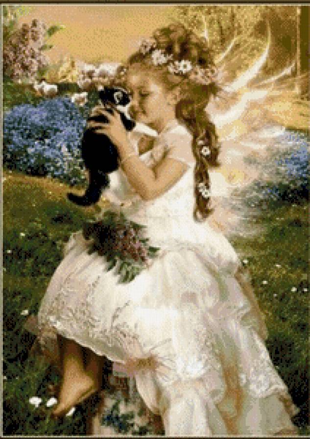 ангел с котенком - фентези картина - предпросмотр