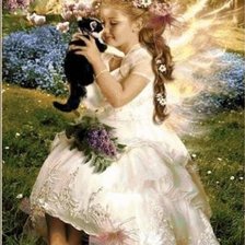 Схема вышивки «ангел с котенком»