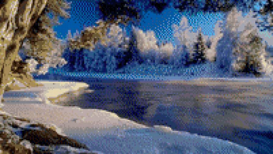 Русская зима - река, лес, зима, природа - предпросмотр