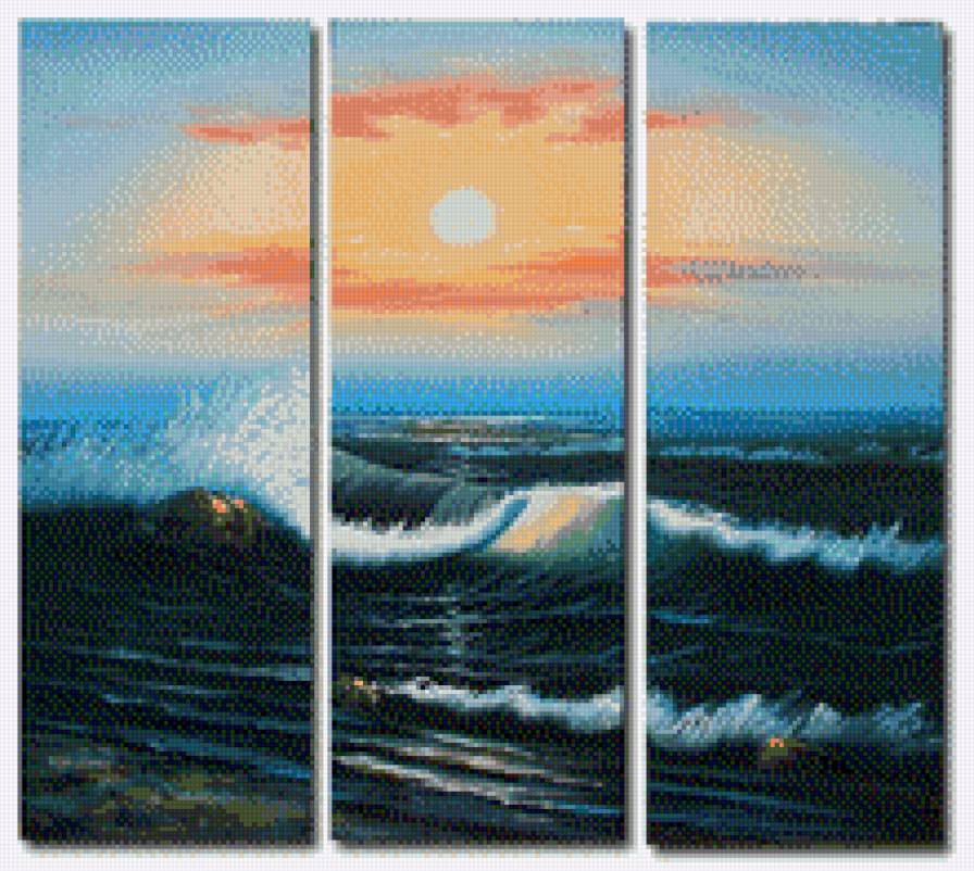 Триптих - триптих, волны, море, природа - предпросмотр
