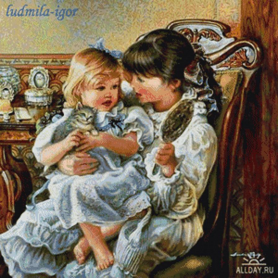 серия "мамы" - женщина.малышка.котенок - предпросмотр