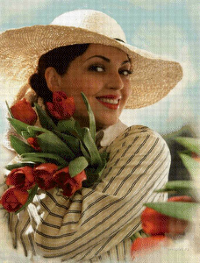 Девушка с тюльпанами - цветы, девушка, тюльпаны - предпросмотр