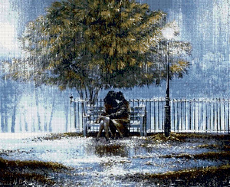 двое под дождем - пара, влюбленные, фонарь, двое - предпросмотр