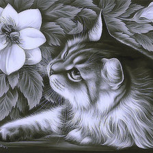 Схема вышивки «Кот с магнолией»