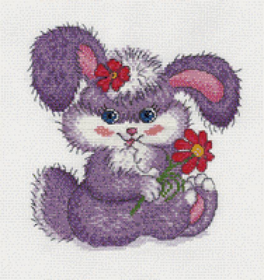 зайка с красным цветком - для мамы, зайка, цветок - предпросмотр