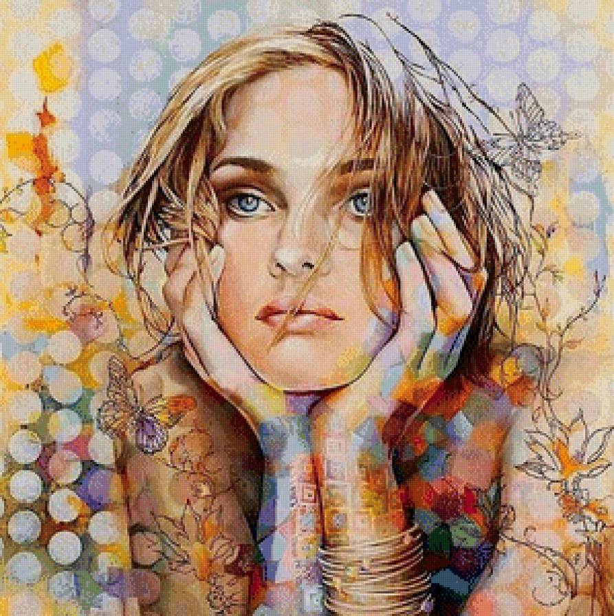 №711662 - картина, фэнтези, портрет, цветы, девушка, красота - предпросмотр