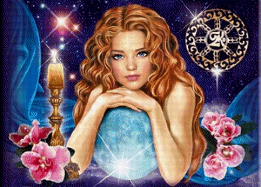 №711680 - красота, девушка, портрет, свечи, картина, цветы, фэнтези, орхидея - предпросмотр