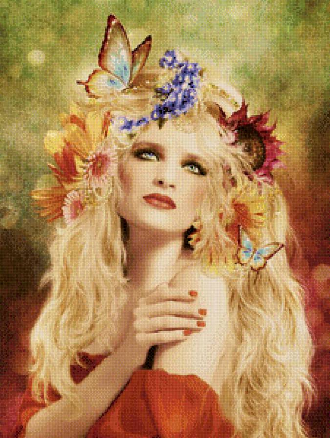 №711713 - бабочки, портрет, фэнтези, картина, девушка, цветы, красота - предпросмотр