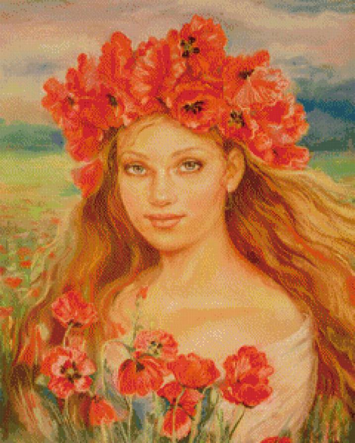 №711738 - венок, девушка, портрет, цветы, лето, маки, красота - предпросмотр