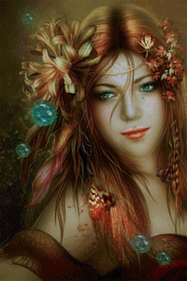 №711756 - цветы, портрет, красота, девушка, фэнтези, картина - предпросмотр