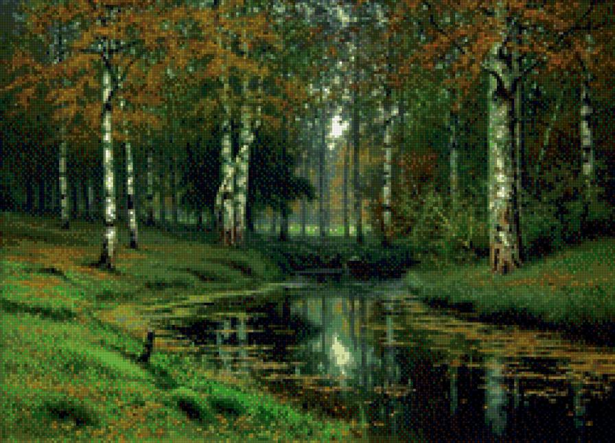 Лесной пейзаж с рекой - природа, река, пейзаж, березы, лес - предпросмотр