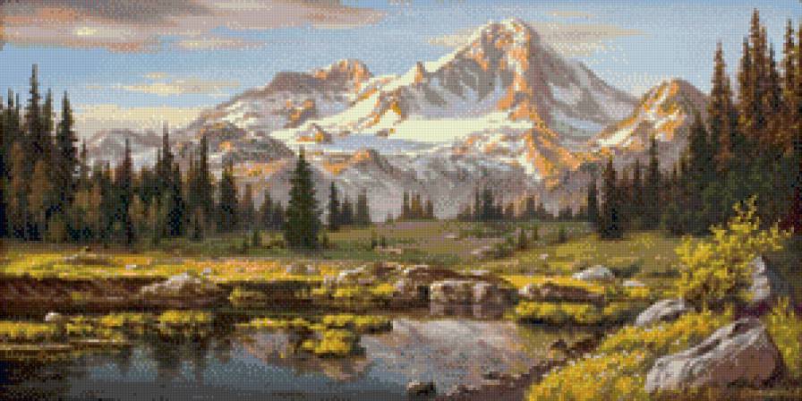 Горный пейзаж - живопись, пейзаж, природа, горы - предпросмотр