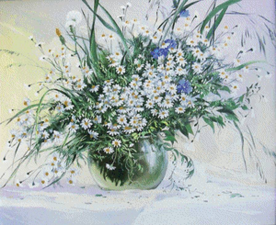 Ромашки с васильками - ромашки, букет, цветы - предпросмотр