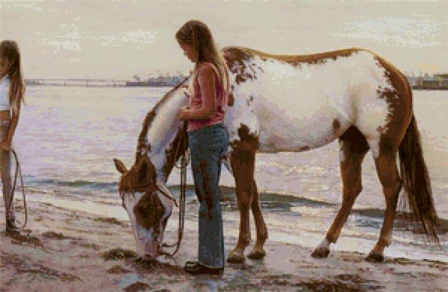 Прогулка у реки - природа, животные, лошади - предпросмотр