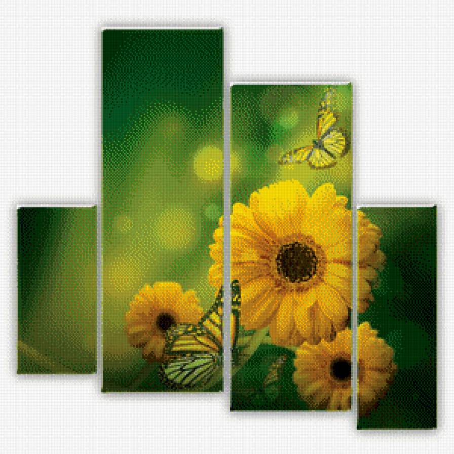 Полиптих цветы и бабочки - триптих, бабочки, цветы, полиптих - предпросмотр