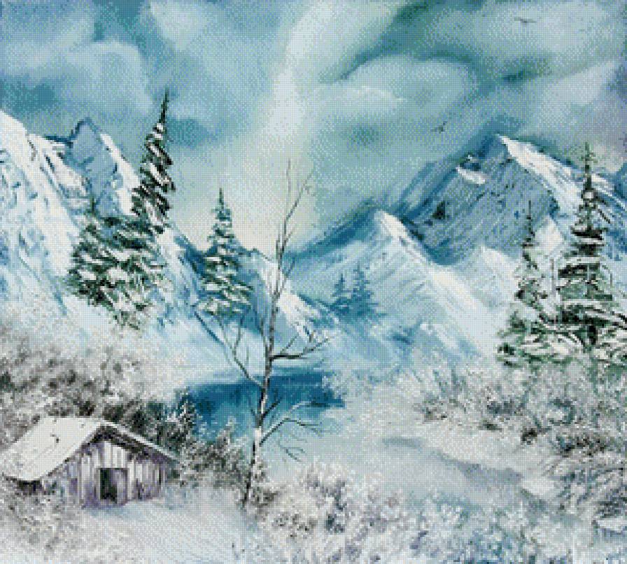 Домик в горах - природа, пейзаж, зима - предпросмотр