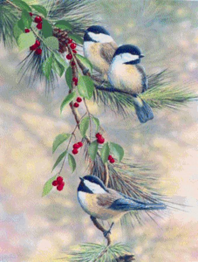 птахи - пано, птицы, листья - предпросмотр