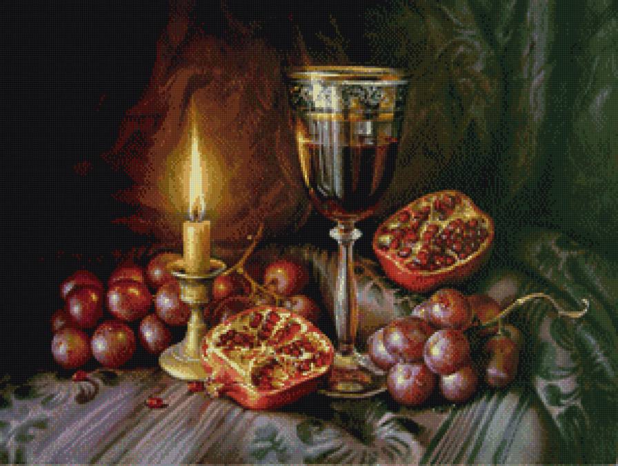 серия "натюрморт" - натюрморт.свеча.вино.гранат.виноград - предпросмотр