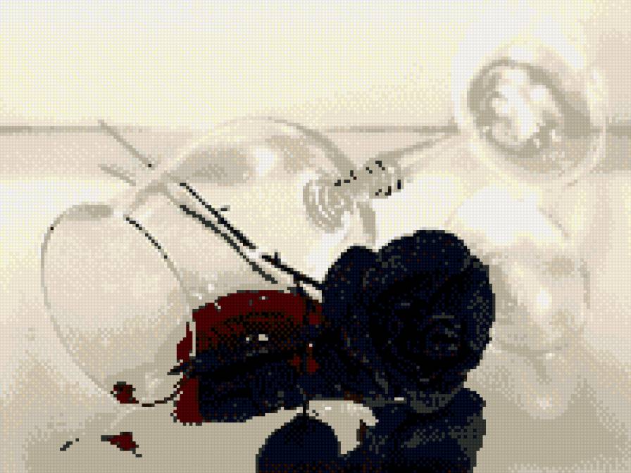 Чёрная роза - черный, роза, цветы, бокал, вино - предпросмотр