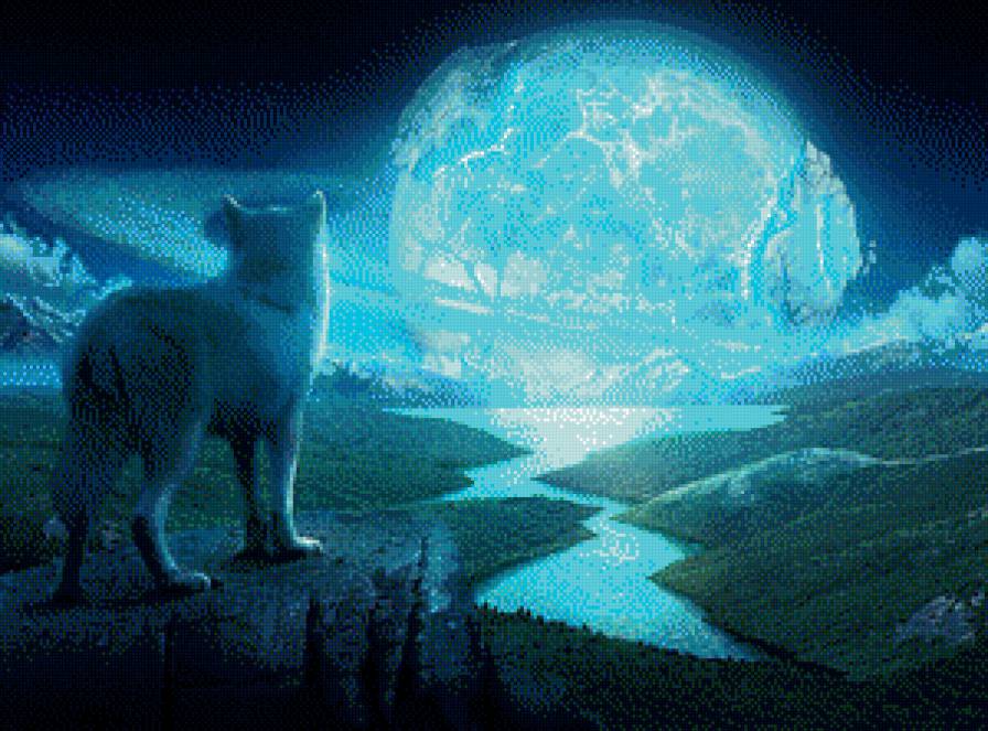 волк - луна, ночь, волк - предпросмотр