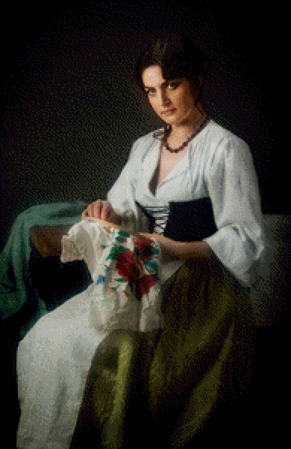 Вышивальщица - девушка, портрет, вышивальщица, вышивка, хобби - предпросмотр