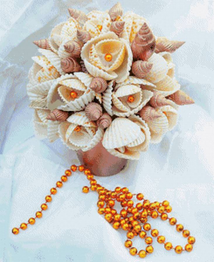 №716653 - натюрморт, белый, букет, ракушка, цветы - предпросмотр