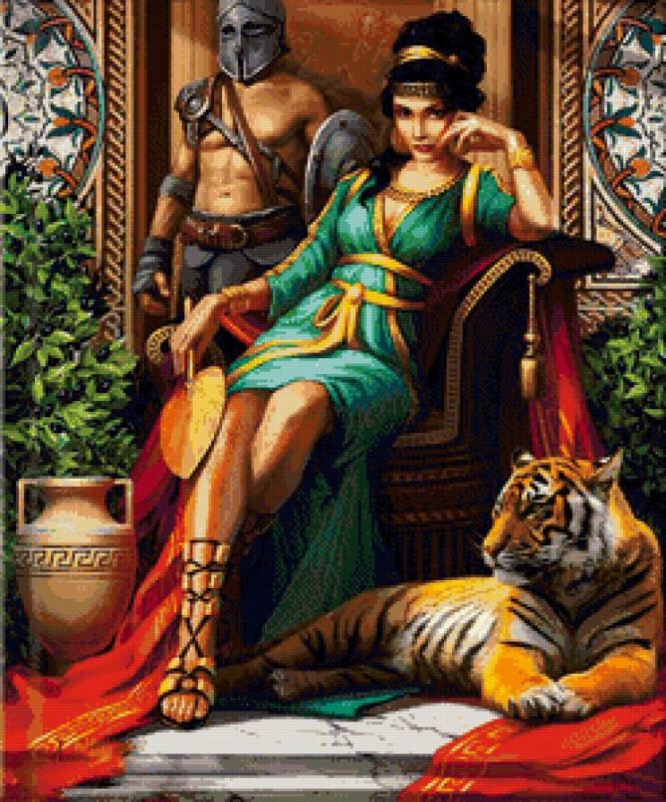 женский образ - царица, трон, тигр - предпросмотр