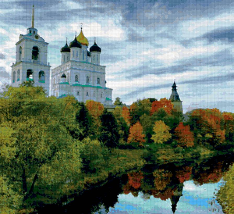 храм у реки - река, осень, храм, пейзаж - предпросмотр
