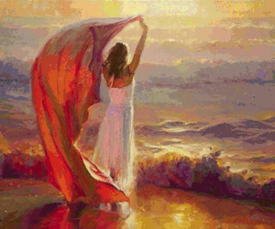 закат - ткань, девушка, солнце, море, закат - предпросмотр