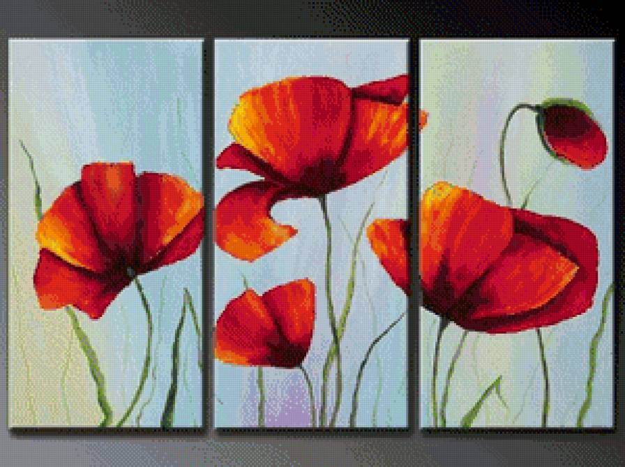 триптих "Маки" - маки, триптих, цаеты - предпросмотр