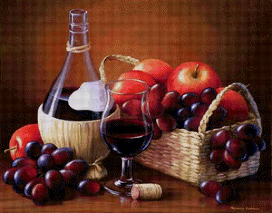 натюрморт с вином - виноград, натюрморт, фрукты, вино - предпросмотр