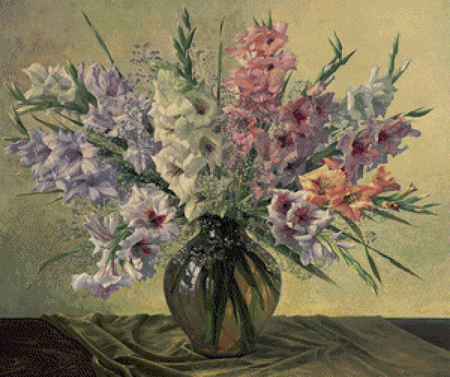 натюрморт с гладиолусами - натюрморт, гладиолусы - предпросмотр